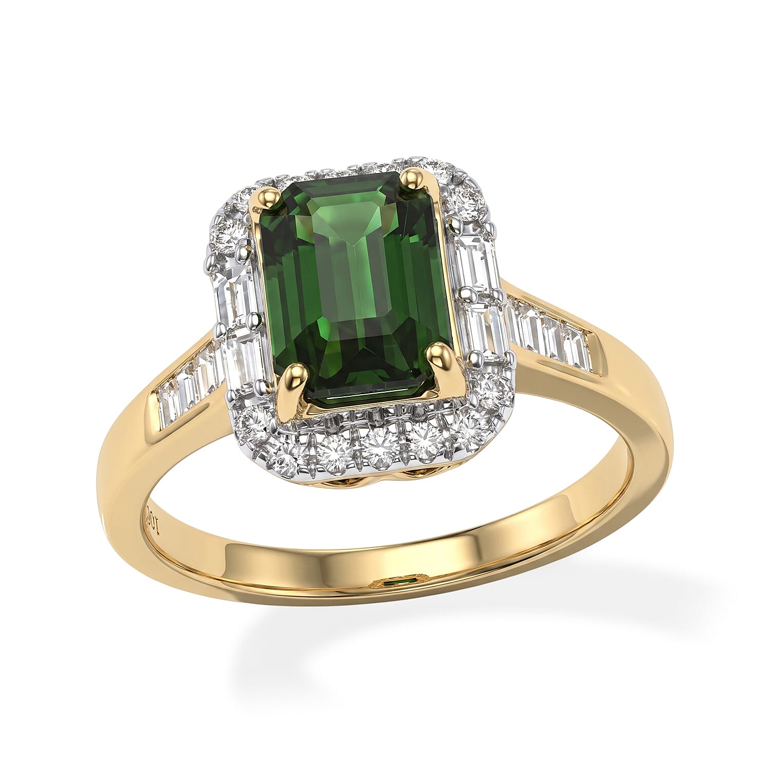 Certified & Appraised AAA Sapo Tourmaline and Luxuriant Lab Grown Diamond G-H SI 2.00 ctw Ring in 10K Yellow Gold (Size 6.0)