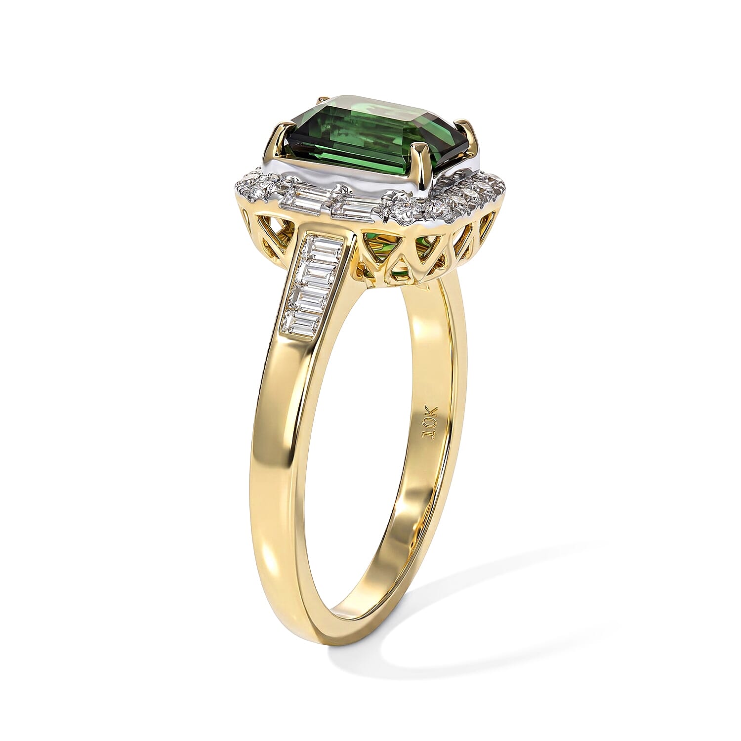 Certified & Appraised AAA Sapo Tourmaline and Luxuriant Lab Grown Diamond G-H SI 2.00 ctw Ring in 10K Yellow Gold (Size 6.0)