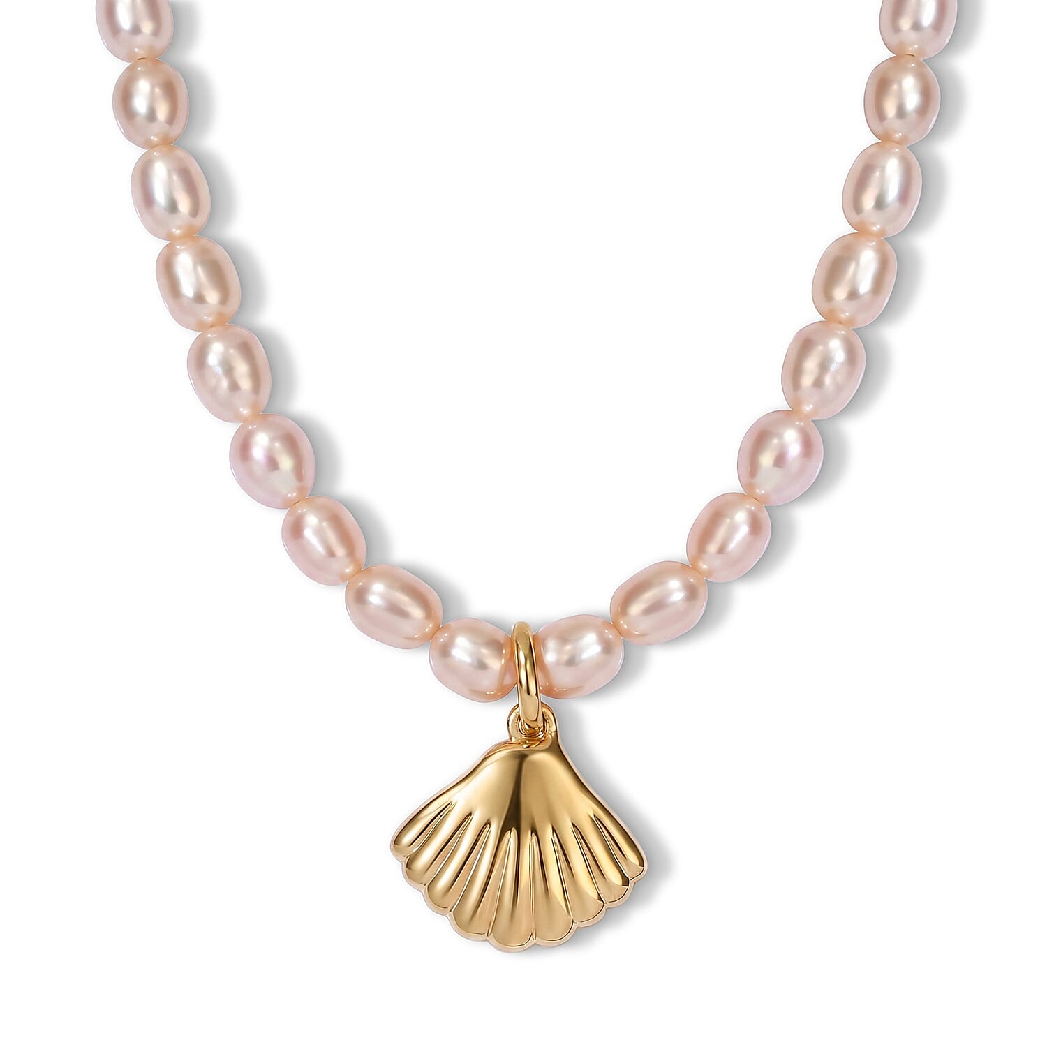 D'Joy Freshwater Pearl Seashell Necklace in 18K Vermeil Yellow Gold Over Sterling Silver (18 Inches)
