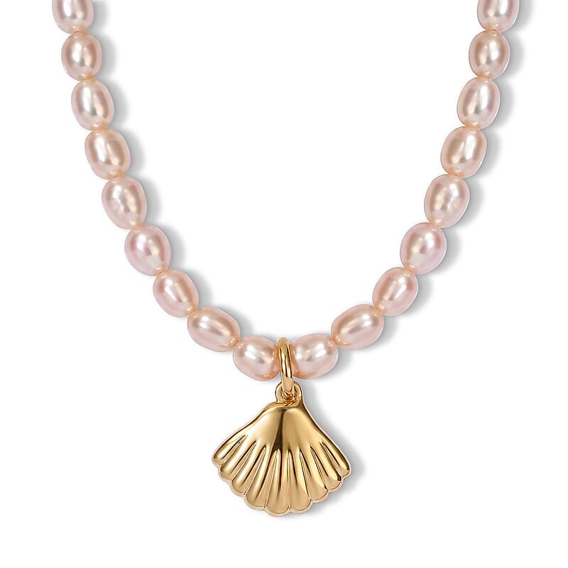 D'Joy Freshwater Pearl Seashell Necklace in 18K Vermeil Yellow Gold Over Sterling Silver (18 Inches)
