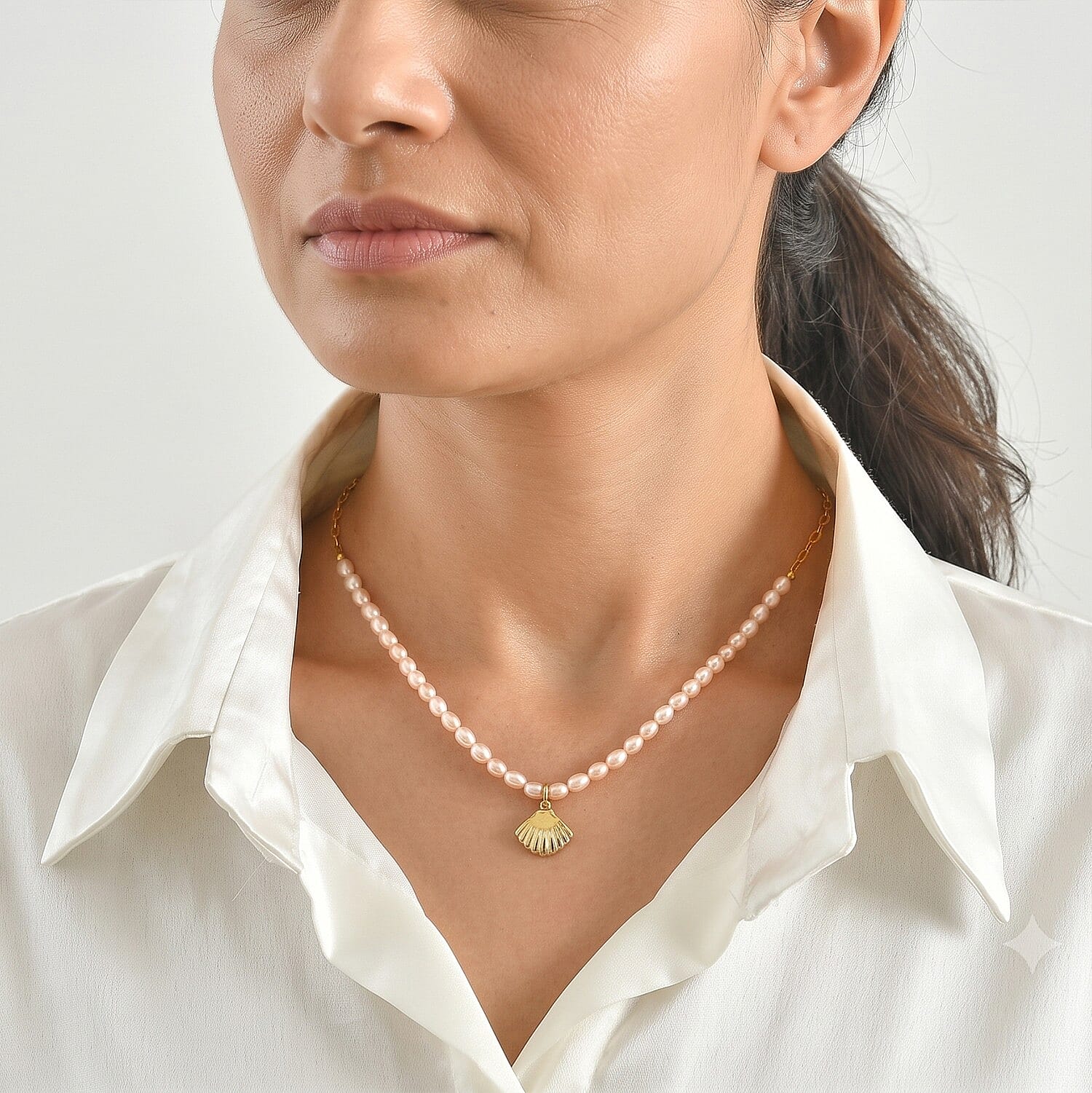 D'Joy Freshwater Pearl Seashell Necklace in 18K Vermeil Yellow Gold Over Sterling Silver (18 Inches)