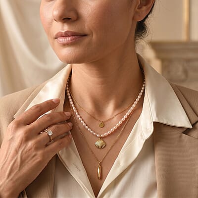 D'Joy Freshwater Pearl Seashell Necklace in 18K Vermeil Yellow Gold Over Sterling Silver (18 Inches)