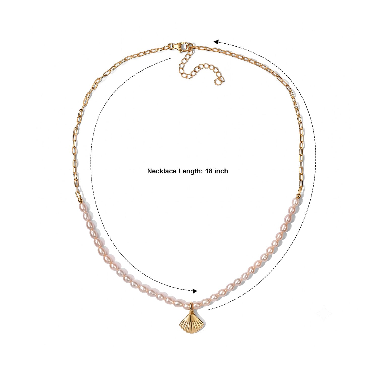 D'Joy Freshwater Pearl Seashell Necklace in 18K Vermeil Yellow Gold Over Sterling Silver (18 Inches)