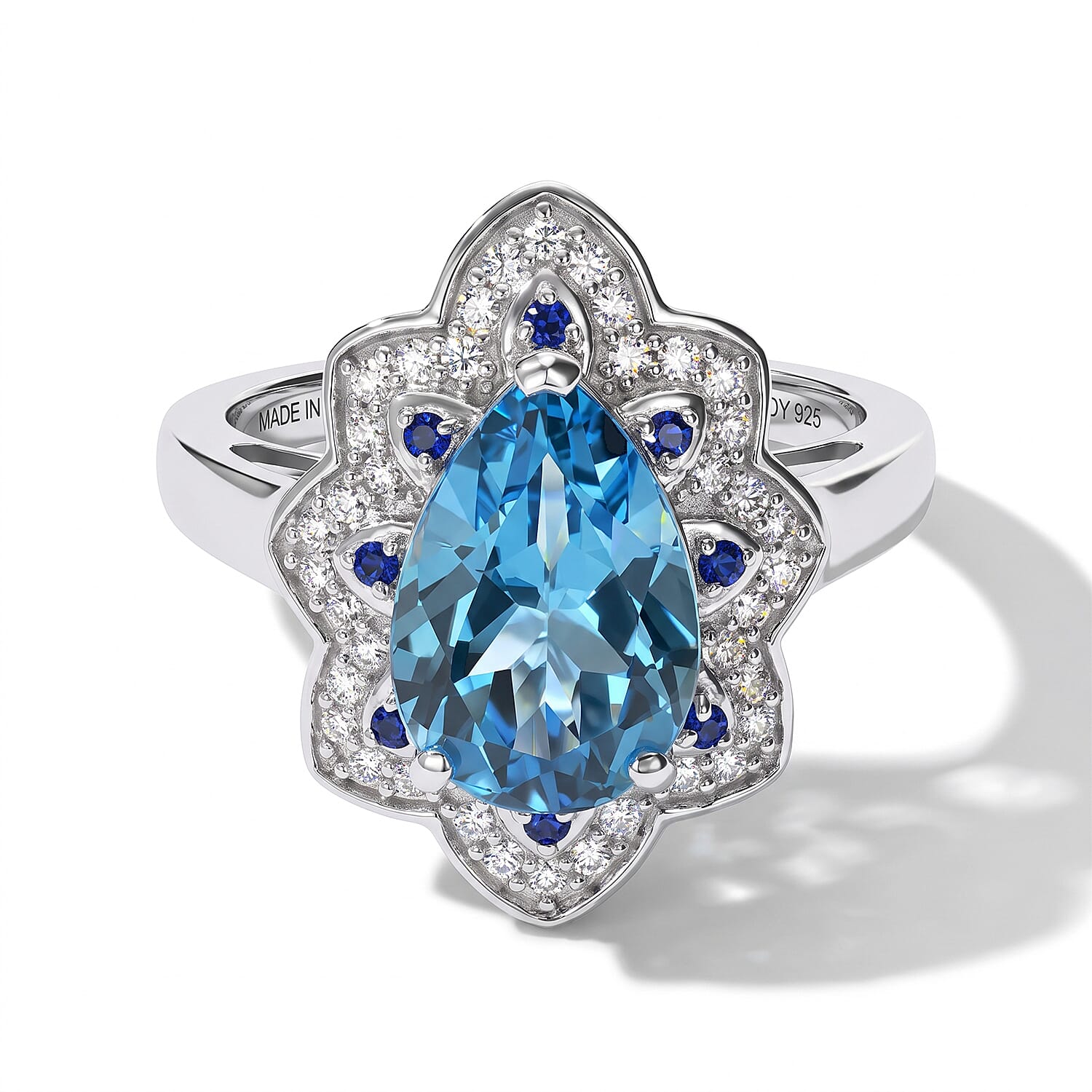 D''Joy Premium Swiss Blue Topaz and Multi Gemstone 4.00 ctw Ring in Rhodium Over Sterling Silver (Size 7.0)