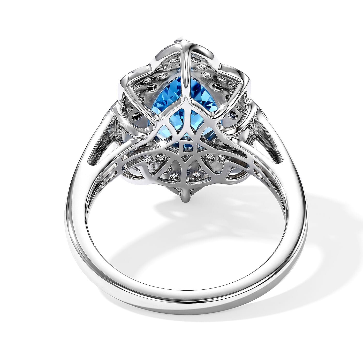 D'Joy Premium Swiss Blue Topaz and Multi Gemstone 4.00 ctw Tidal Wave Ring in Rhodium Over Sterling Silver (Size 6.0)
