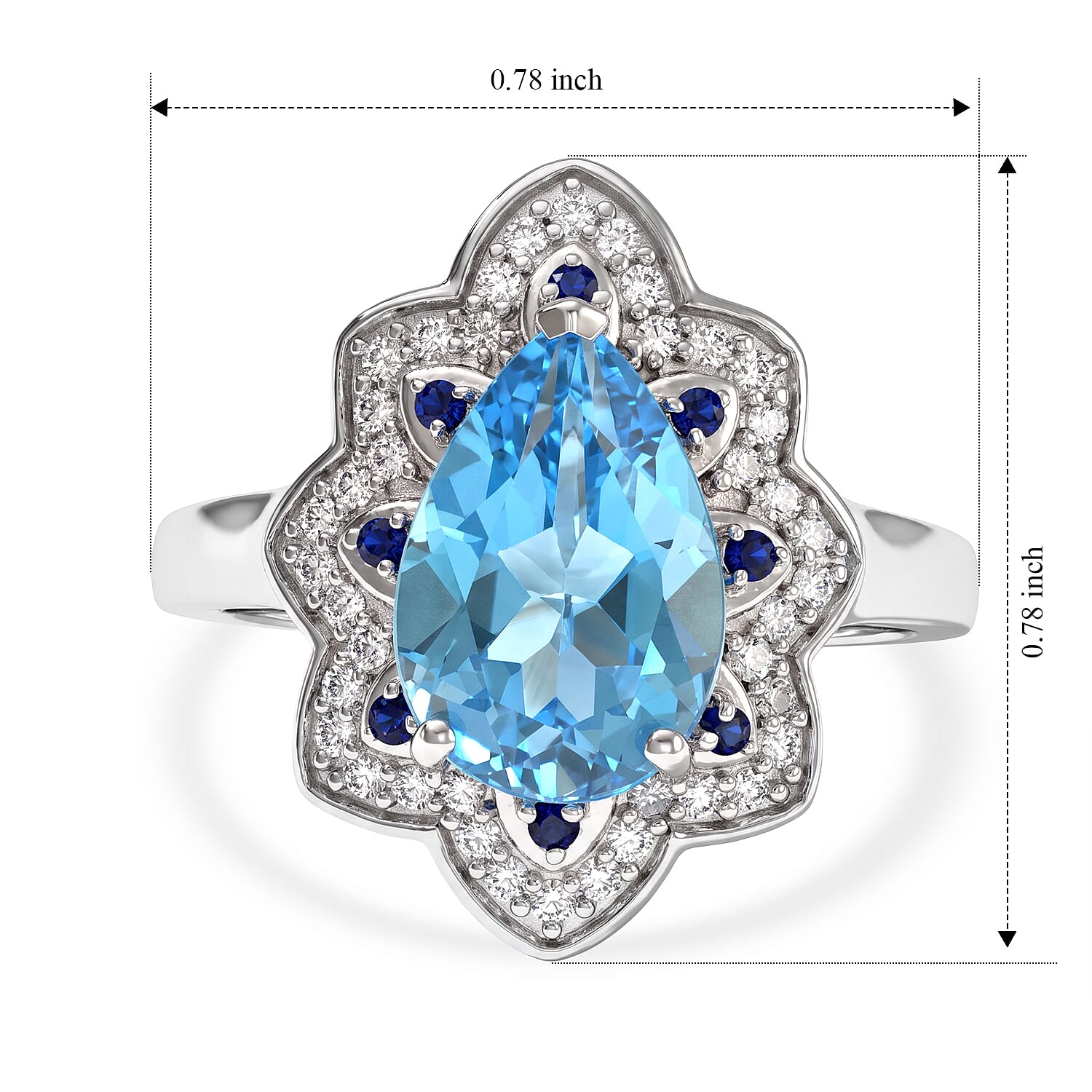 D'Joy Premium Swiss Blue Topaz and Multi Gemstone 4.00 ctw Tidal Wave Ring in Rhodium Over Sterling Silver (Size 6.0)