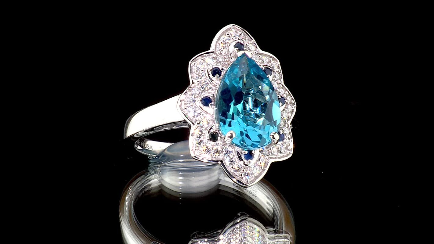 D''Joy Premium Swiss Blue Topaz and Multi Gemstone 4.00 ctw Ring in Rhodium Over Sterling Silver (Size 7.0)
