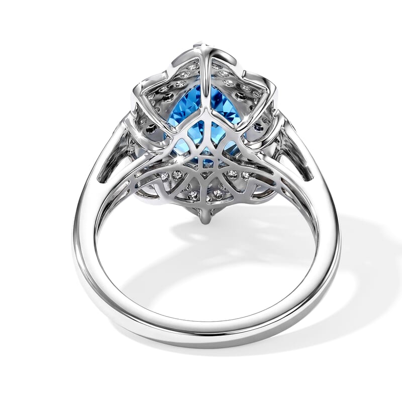 D'Joy Premium Swiss Blue Topaz and Multi Gemstone 4.00 ctw Tidal Wave Ring in Rhodium Over Sterling Silver (Size 7.0)