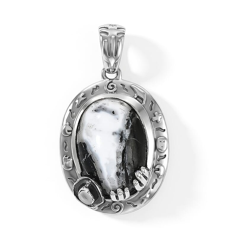 D'Joy Artisan Crafted Premium White Buffalo 9.60 ctw Pendant without Chain in Sterling Silver