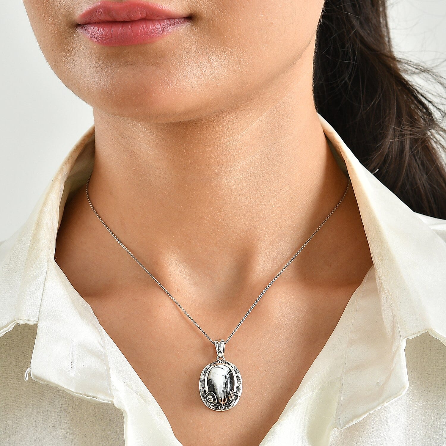 D'Joy Artisan Crafted Premium White Buffalo 9.60 ctw Pendant without Chain in Sterling Silver