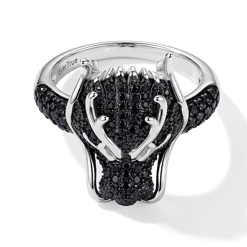 EverTrue Thai Black Spinel and Simulated Green Diamond 1.50 ctw Stag Ring in Dualtone (Size 8.0)