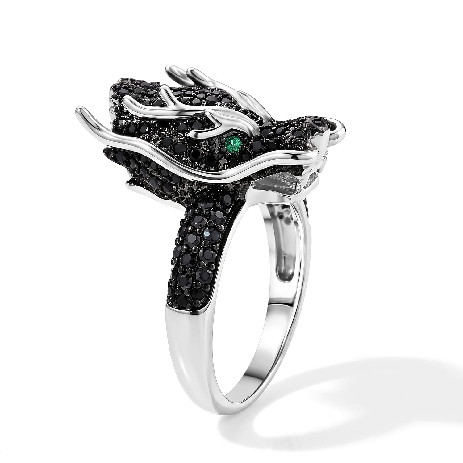 EverTrue Thai Black Spinel and Simulated Green Diamond 1.50 ctw Stag Ring in Dualtone (Size 8.0)