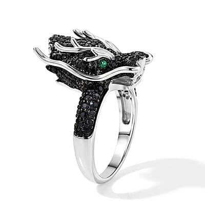 EverTrue Thai Black Spinel and Simulated Green Diamond 1.50 ctw Stag Ring in Dualtone (Size 8.0)
