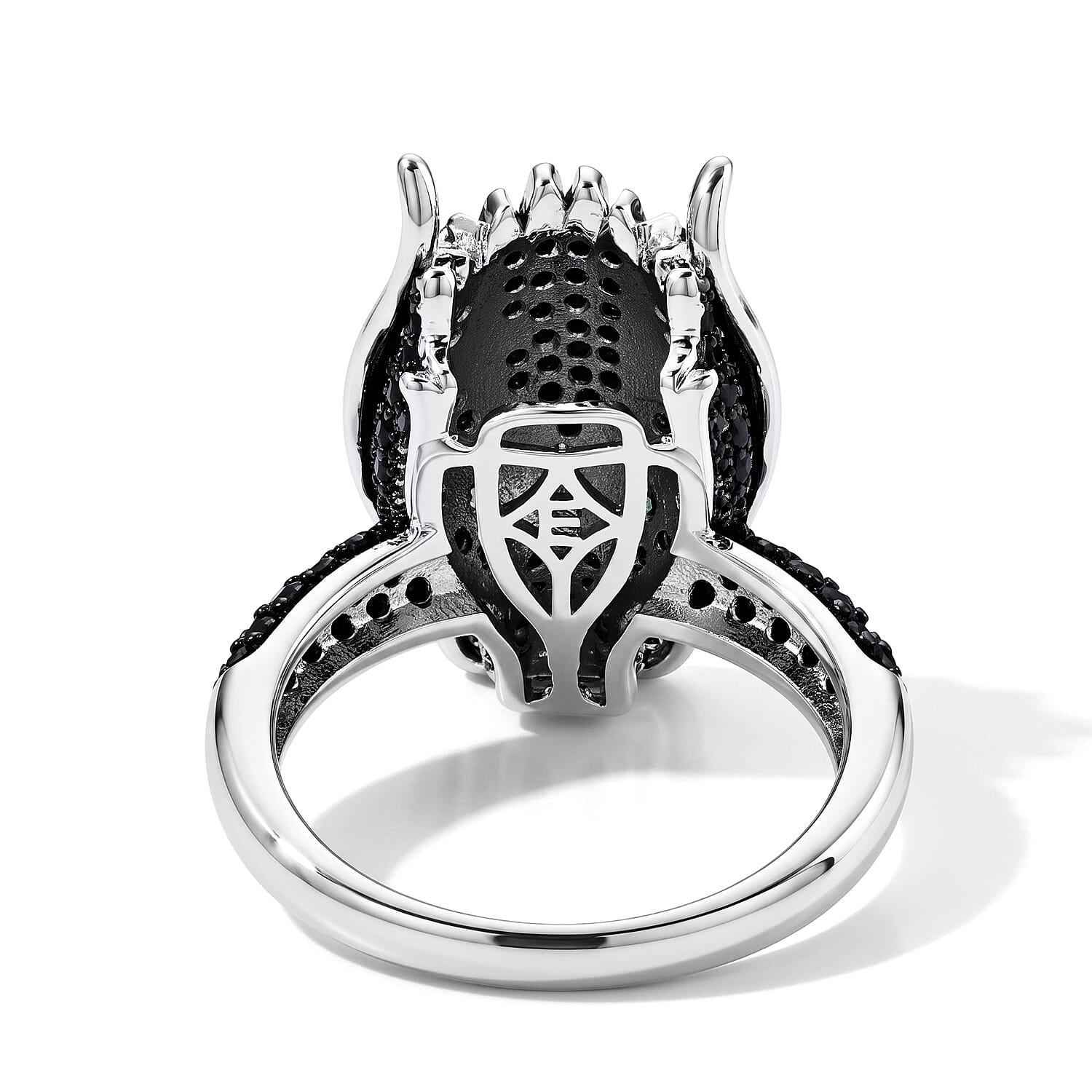 EverTrue Thai Black Spinel and Simulated Green Diamond 1.50 ctw Stag Ring in Dualtone (Size 8.0)