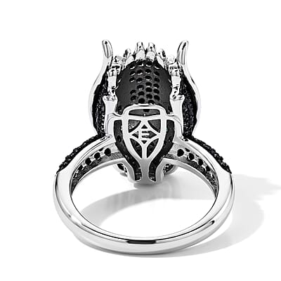 EverTrue Thai Black Spinel and Simulated Green Diamond 1.50 ctw Stag Ring in Dualtone (Size 8.0)