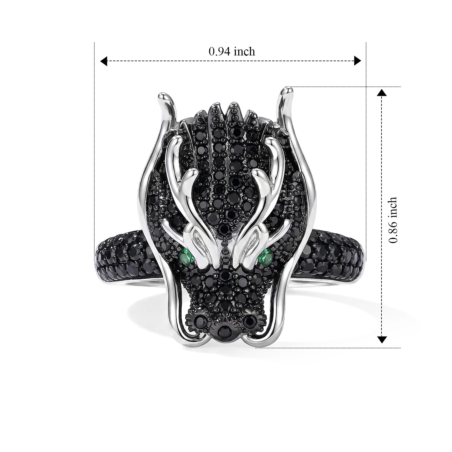 EverTrue Thai Black Spinel and Simulated Green Diamond 1.50 ctw Stag Ring in Dualtone (Size 8.0)