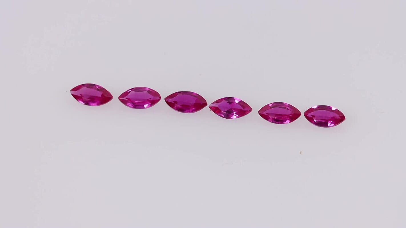 Lab Created Ruby Set of 6 (Mrq 5x2.5 mm) 0.99 ctw