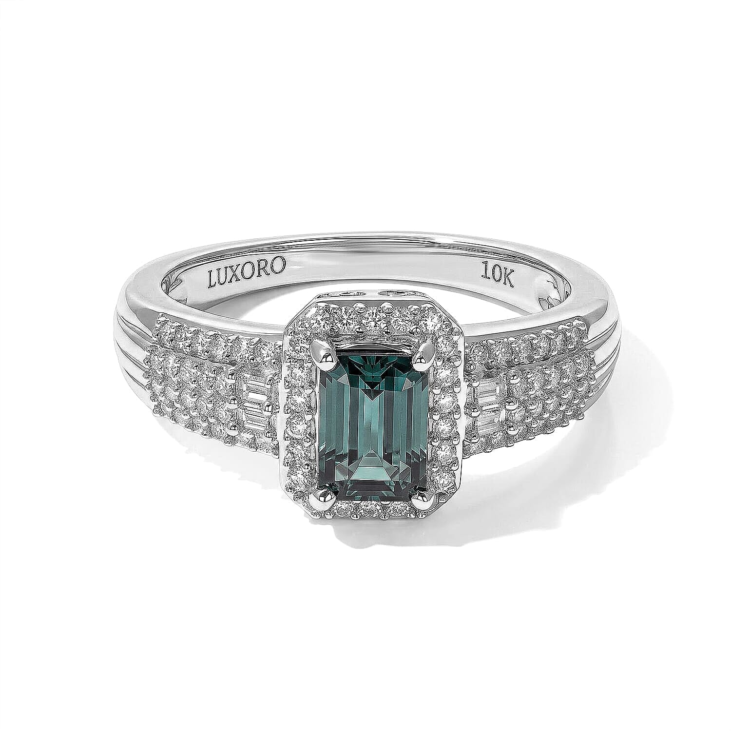 Luxoro AAA Monte Belo Indicolite and Diamond I2 1.60 ctw Regal Chevron Ring in 10K White Gold (Size  5.0)