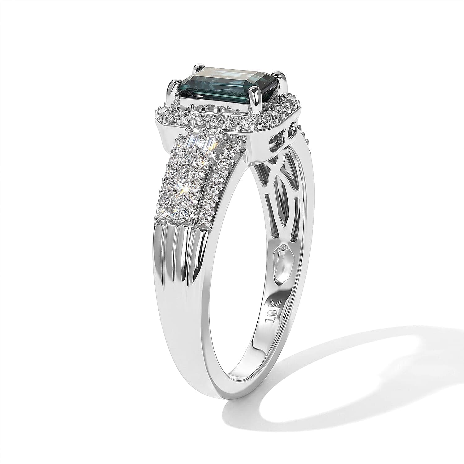 Luxoro AAA Monte Belo Indicolite and Diamond I2 1.60 ctw Regal Chevron Ring in 10K White Gold (Size  5.0)
