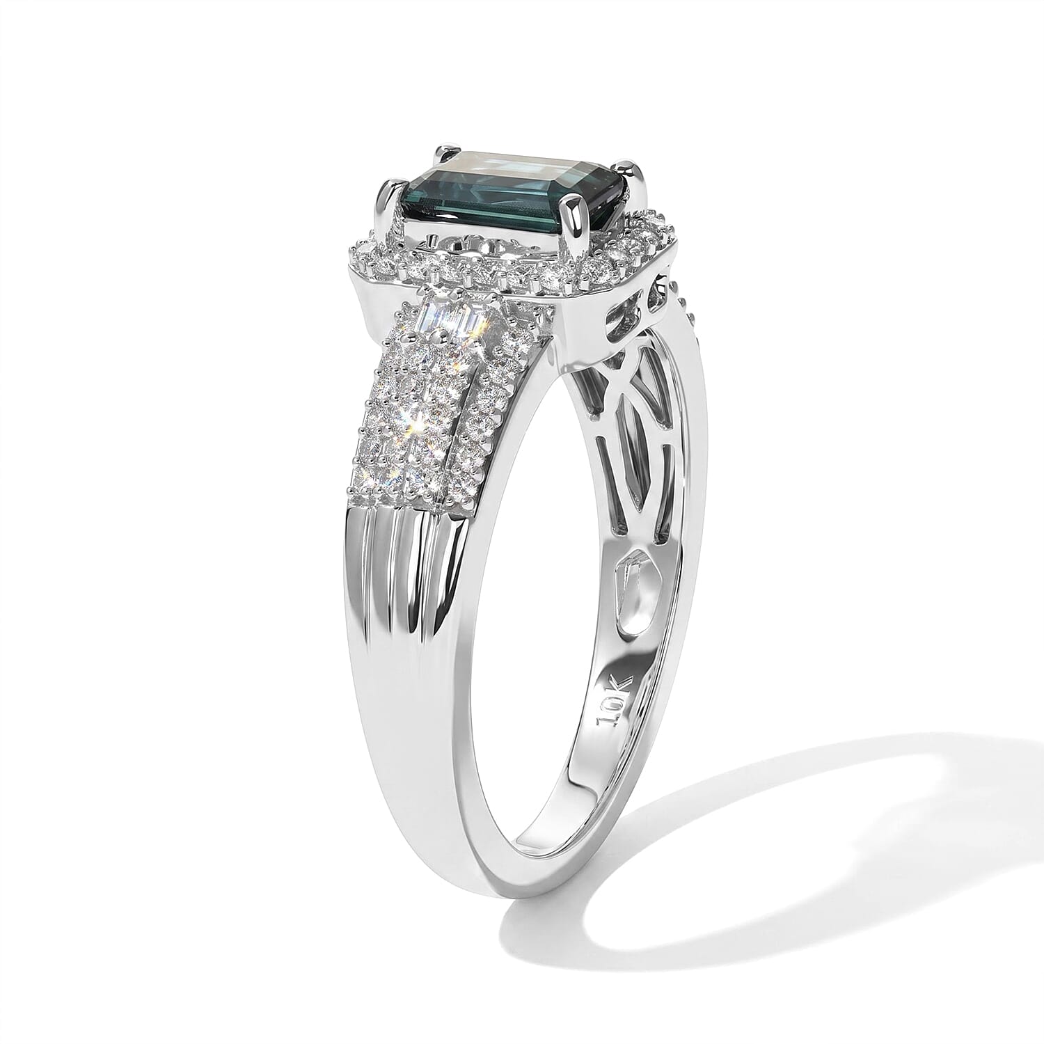 Luxoro AAA Monte Belo Indicolite and Diamond I2 1.60 ctw Regal Chevron Ring in 10K White Gold (Size 6.0)