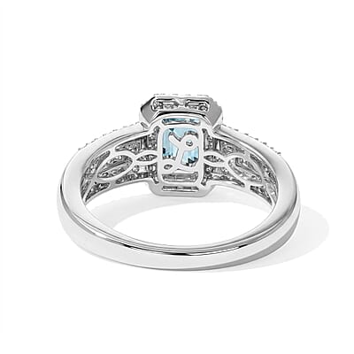 Luxoro AAA Monte Belo Indicolite and Diamond I2 1.60 ctw Regal Chevron Ring in 10K White Gold (Size 6.0)