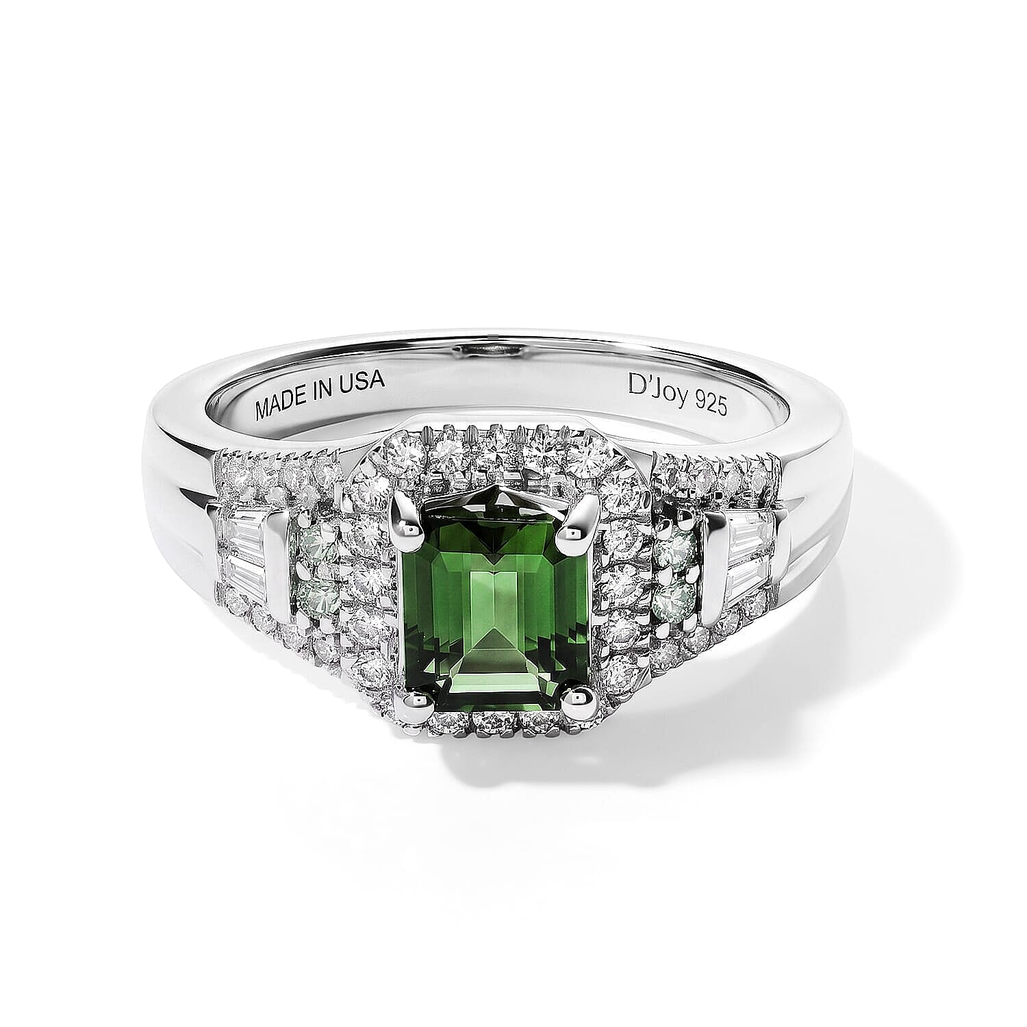 D'Joy Premium Mint Tourmaline, AAA Paraiba Tourmaline and Moissanite 1.40 ctw Ring in Rhodium Over Sterling Silver (Size 5.0)