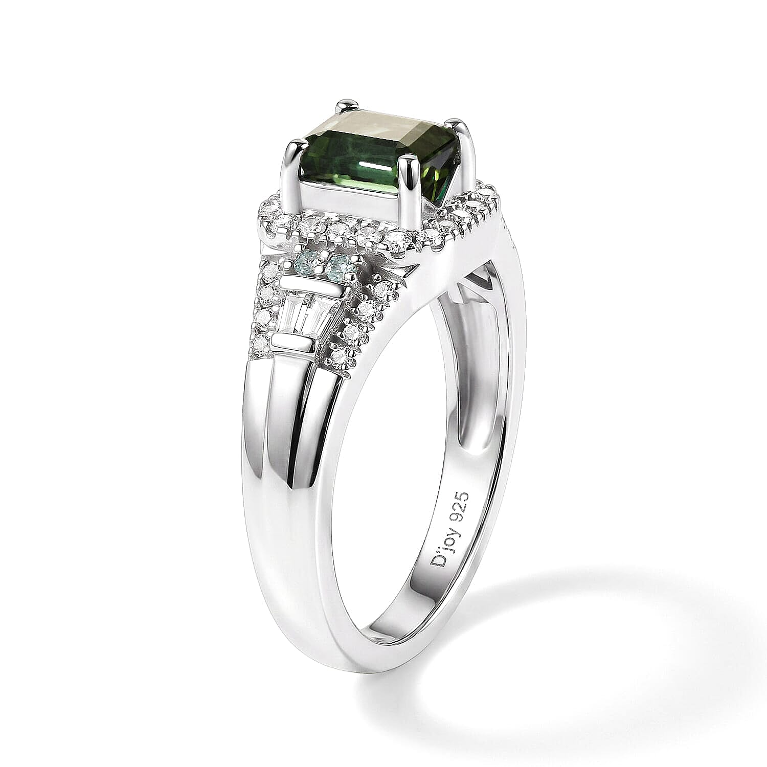 D'Joy Premium Mint Tourmaline, AAA Paraiba Tourmaline and Moissanite 1.40 ctw Ring in Rhodium Over Sterling Silver (Size 5.0)