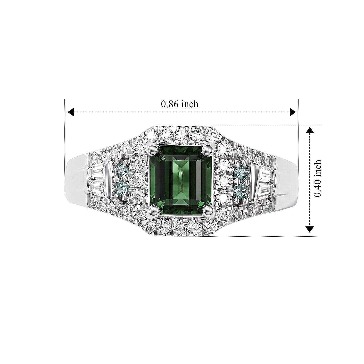 D'Joy Premium Mint Tourmaline, AAA Paraiba Tourmaline and Moissanite 1.40 ctw Ring in Rhodium Over Sterling Silver (Size 5.0)