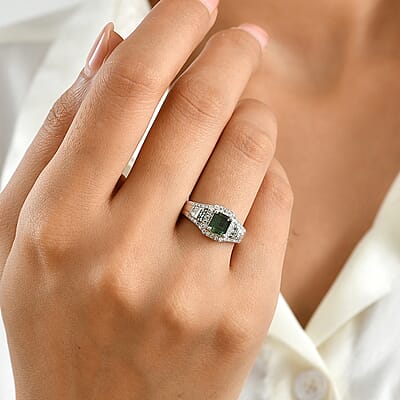 D'Joy Premium Mint Tourmaline, AAA Paraiba Tourmaline and Moissanite 1.40 ctw Ring in Rhodium Over Sterling Silver (Size 6.0)