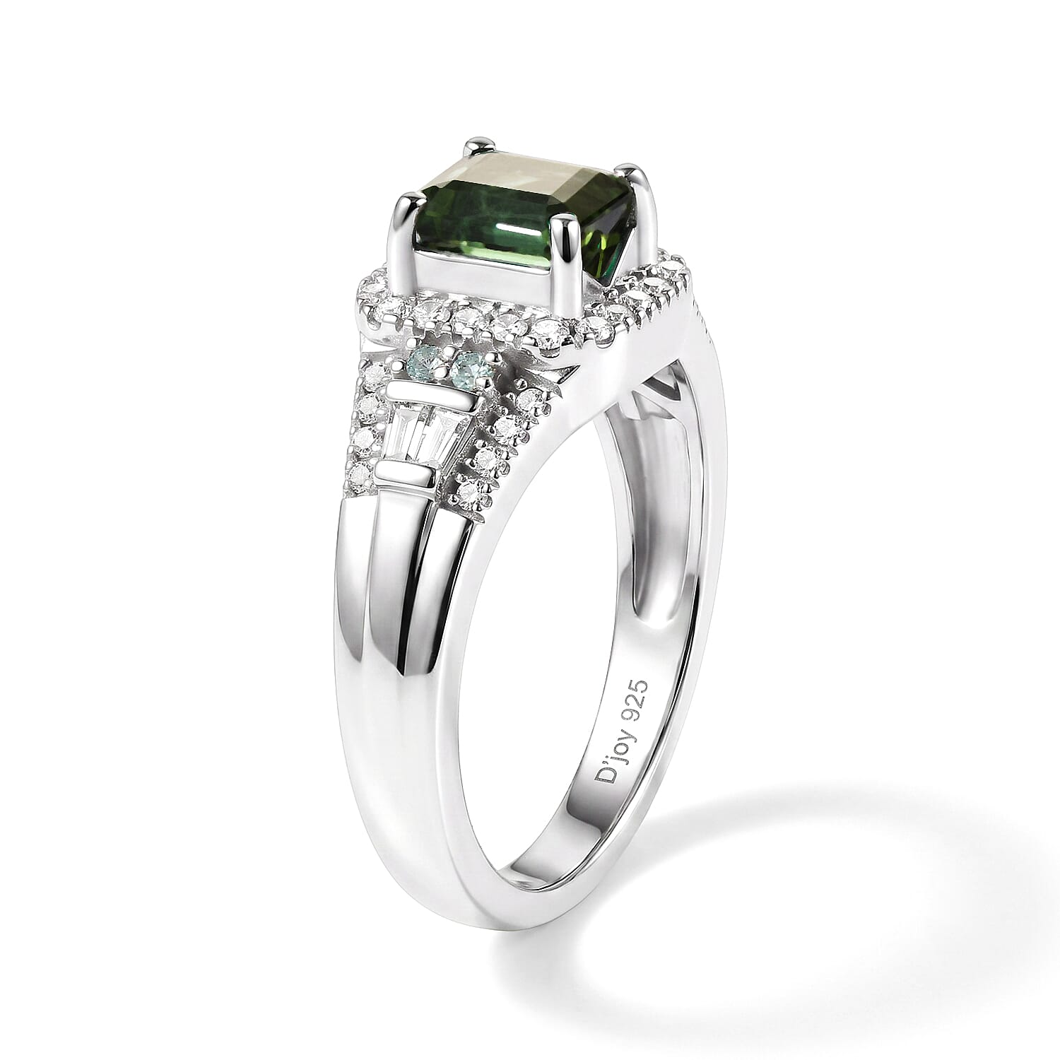 D'Joy Premium Mint Tourmaline, AAA Paraiba Tourmaline and Moissanite 1.40 ctw Ring in Rhodium Over Sterling Silver (Size 6.0)