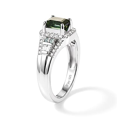 D'Joy Premium Mint Tourmaline, AAA Paraiba Tourmaline and Moissanite 1.40 ctw Ring in Rhodium Over Sterling Silver (Size 6.0)