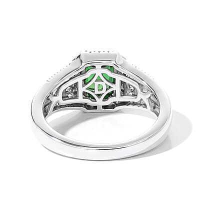 D'Joy Premium Mint Tourmaline, AAA Paraiba Tourmaline and Moissanite 1.40 ctw Ring in Rhodium Over Sterling Silver (Size 6.0)