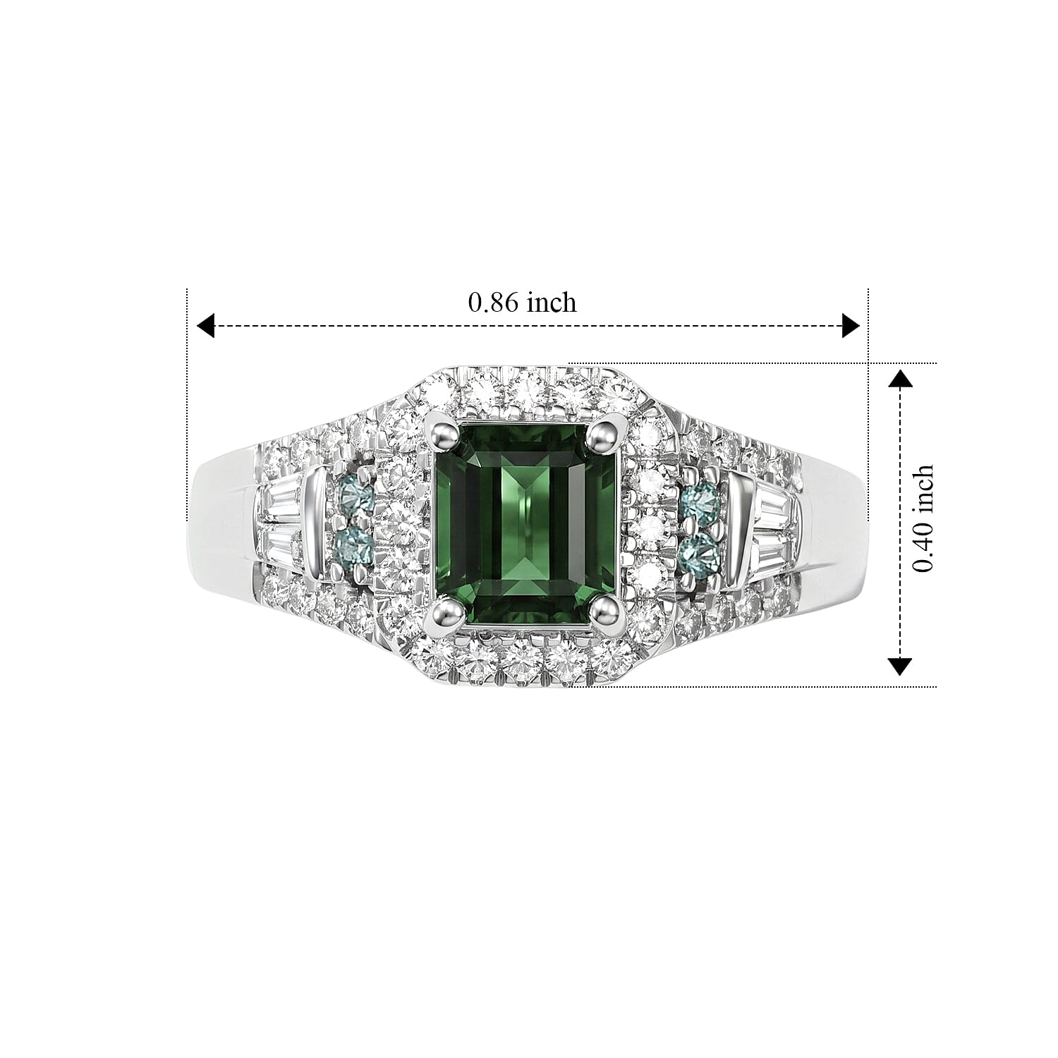 D'Joy Premium Mint Tourmaline, AAA Paraiba Tourmaline and Moissanite 1.40 ctw Ring in Rhodium Over Sterling Silver (Size 6.0)