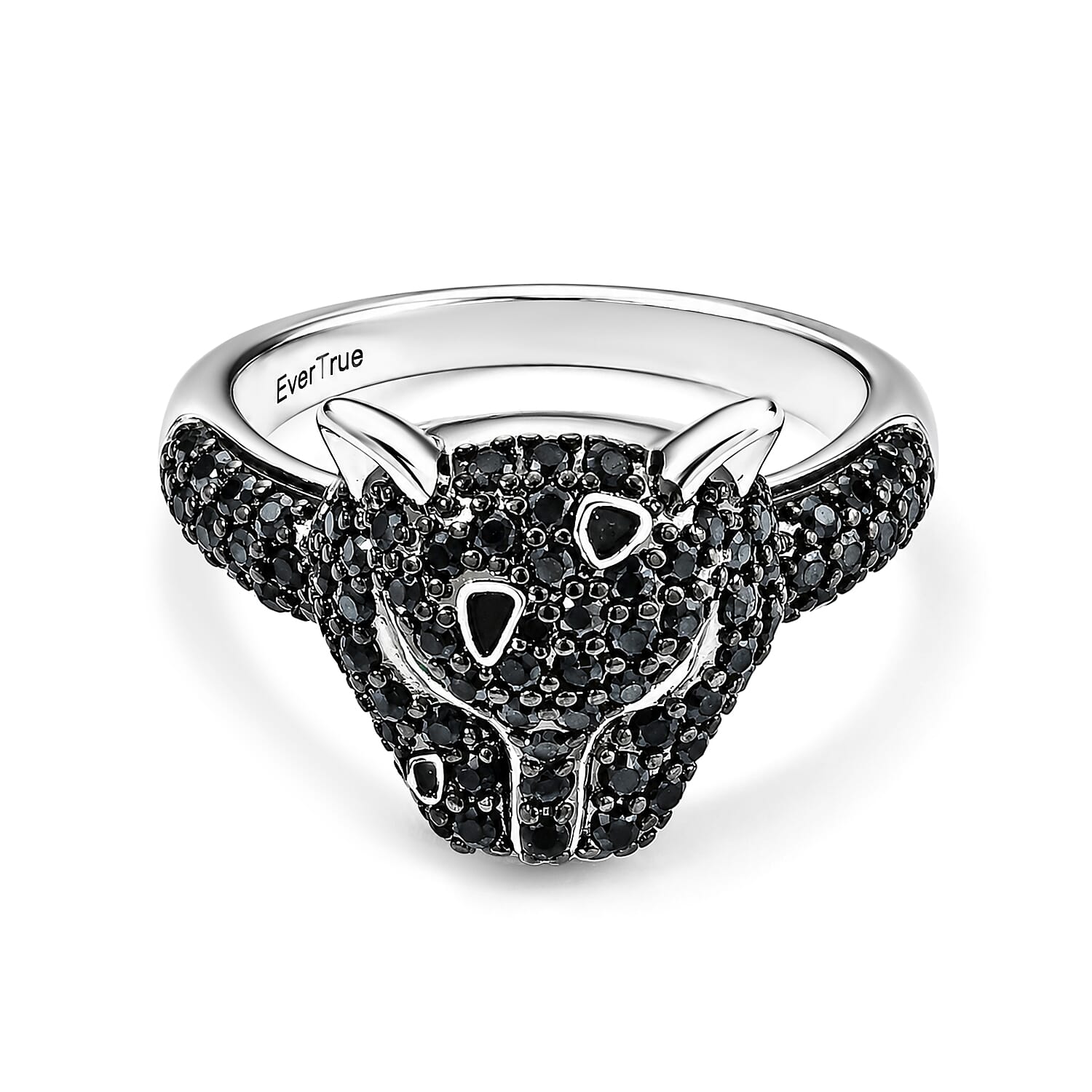 EverTrue Thai Black Spinel and Simulated Green Diamond 1.50 ctw Leopard Ring in Dualtone (Size 5.0)