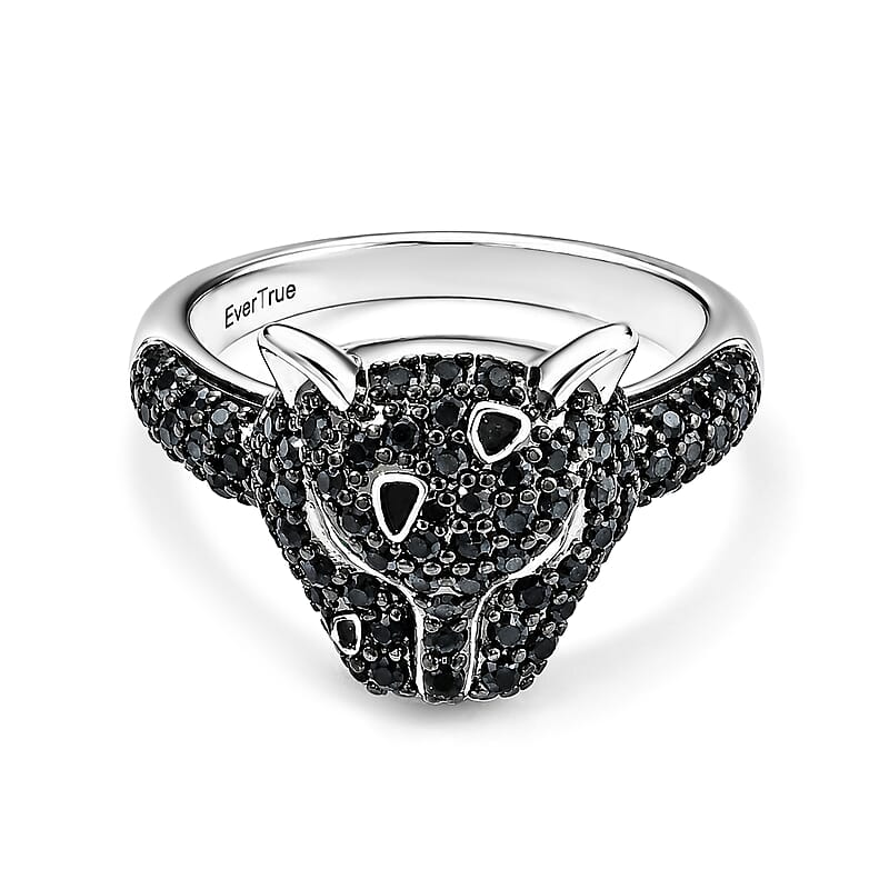 EverTrue Thai Black Spinel and Simulated Green Diamond 1.50 ctw Leopard Ring in Dualtone (Size 5.0)