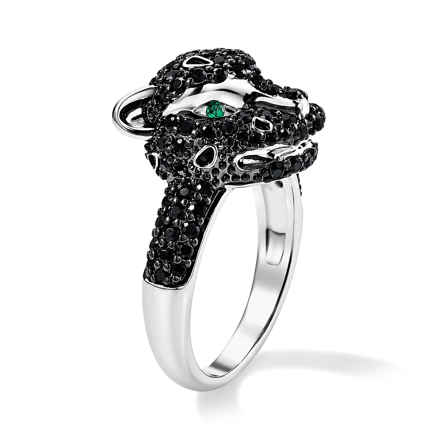 EverTrue Thai Black Spinel and Simulated Green Diamond 1.50 ctw Leopard Ring in Dualtone (Size 5.0)