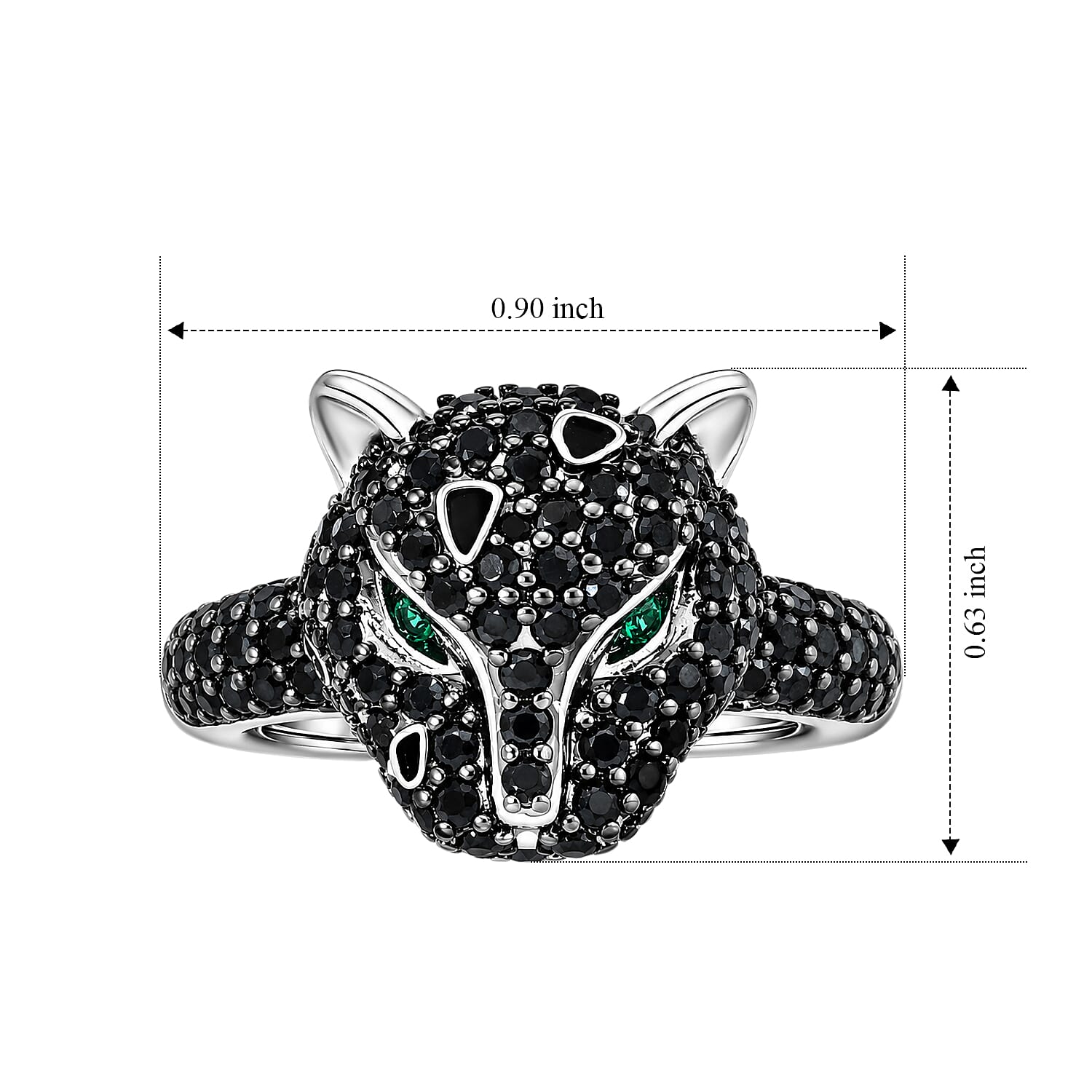 EverTrue Thai Black Spinel and Simulated Green Diamond 1.50 ctw Leopard Ring in Dualtone (Size 5.0)