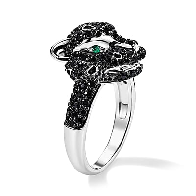 EverTrue Thai Black Spinel and Simulated Green Diamond 1.50 ctw Leopard Ring in Dualtone (Size 8.0)