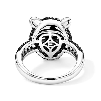 EverTrue Thai Black Spinel and Simulated Green Diamond 1.50 ctw Leopard Ring in Dualtone (Size 8.0)