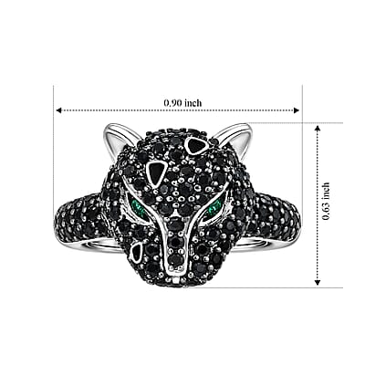 EverTrue Thai Black Spinel and Simulated Green Diamond 1.50 ctw Leopard Ring in Dualtone (Size 8.0)