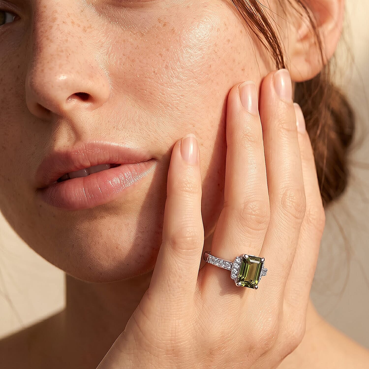 AAA Mint Tourmaline, Luxuriant Lab Grown Diamond (G-H, SI) (0.27 cts) Ring in Rhodium Over Sterling Silver (Size 5.0) 1.50 ctw