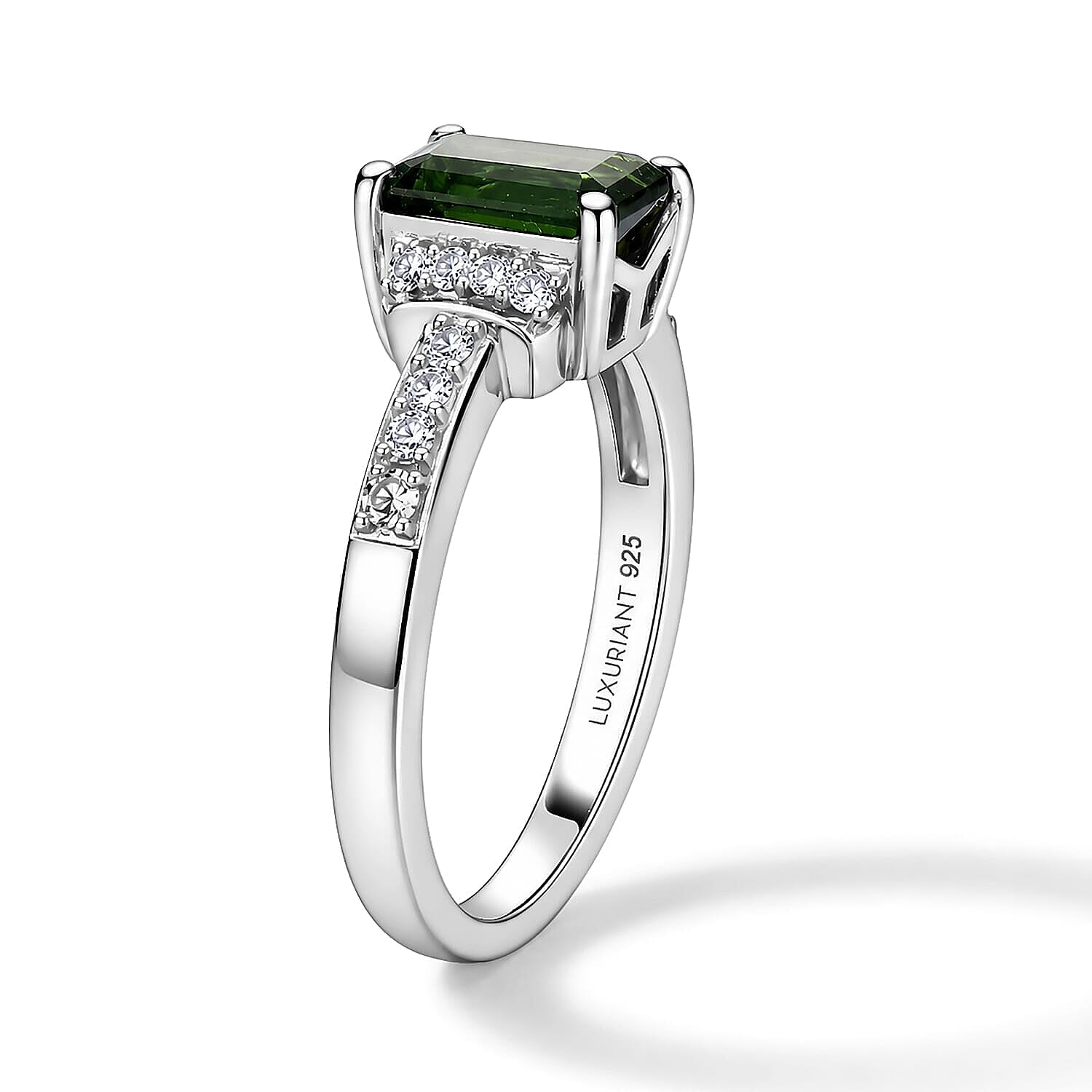 AAA Mint Tourmaline, Luxuriant Lab Grown Diamond (G-H, SI) (0.27 cts) Ring in Rhodium Over Sterling Silver (Size 5.0) 1.50 ctw