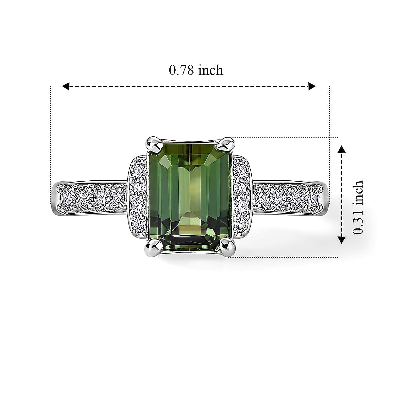 AAA Mint Tourmaline, Luxuriant Lab Grown Diamond (G-H, SI) (0.27 cts) Ring in Rhodium Over Sterling Silver (Size 5.0) 1.50 ctw
