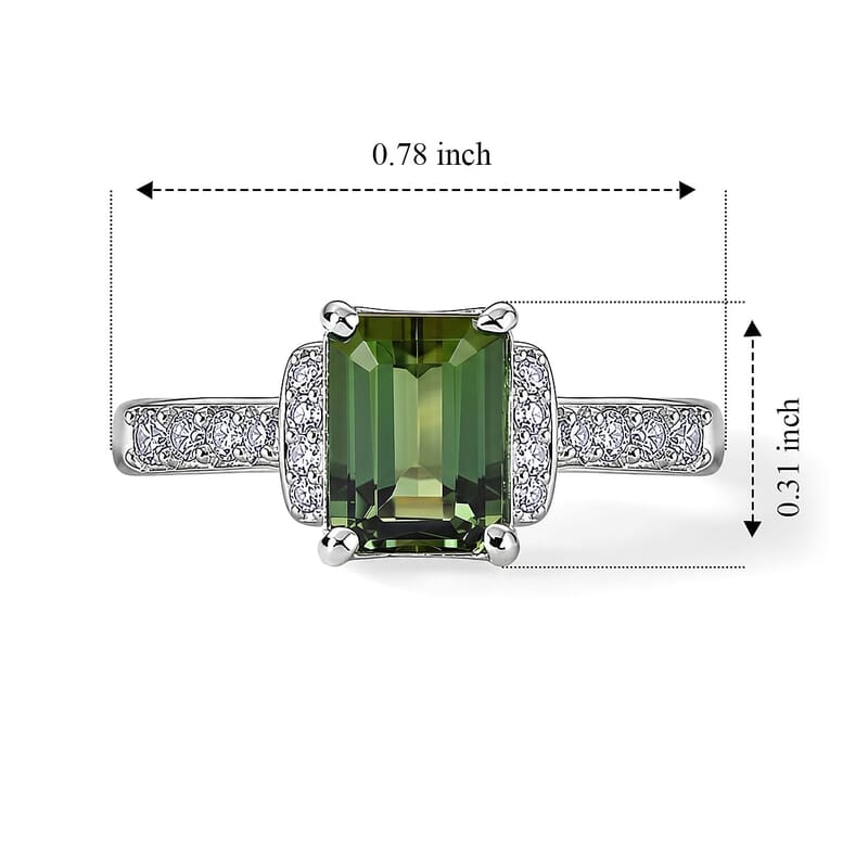 AAA Mint Tourmaline, Luxuriant Lab Grown Diamond (G-H, SI) (0.27 cts) Ring in Rhodium Over Sterling Silver (Size 5.0) 1.50 ctw
