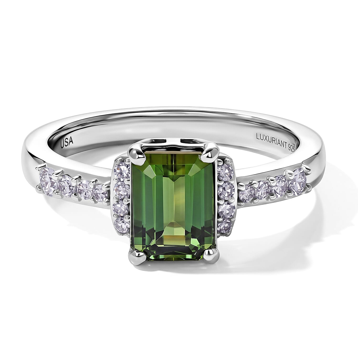 AAA Mint Tourmaline and Luxuriant Lab Grown Diamond G-H SI 1.50 ctw Ring in Rhodium Over Sterling Silver (Size 6.0)