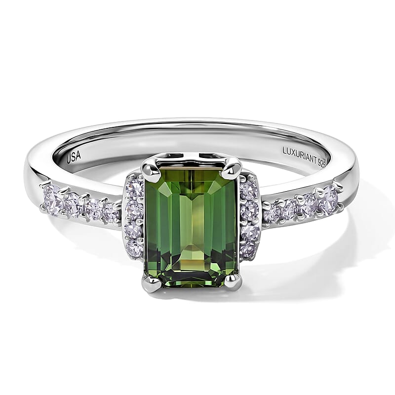AAA Mint Tourmaline and Luxuriant Lab Grown Diamond G-H SI 1.50 ctw Ring in Rhodium Over Sterling Silver (Size 6.0)