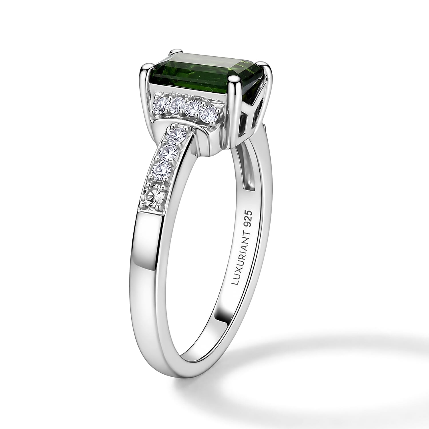AAA Mint Tourmaline and Luxuriant Lab Grown Diamond G-H SI 1.50 ctw Ring in Rhodium Over Sterling Silver (Size 6.0)