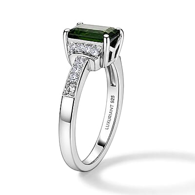 AAA Mint Tourmaline and Luxuriant Lab Grown Diamond G-H SI 1.50 ctw Ring in Rhodium Over Sterling Silver (Size 6.0)