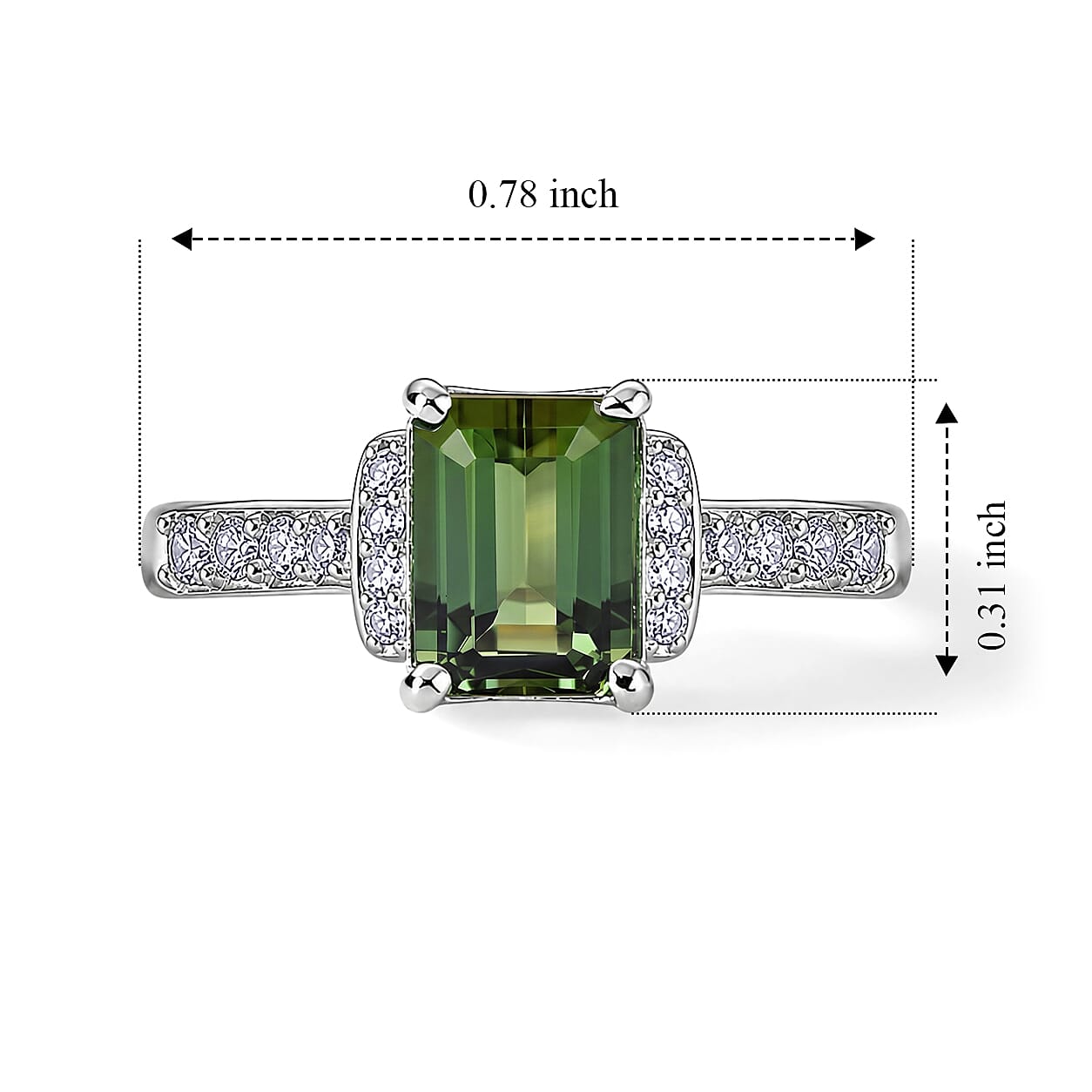 AAA Mint Tourmaline and Luxuriant Lab Grown Diamond G-H SI 1.50 ctw Ring in Rhodium Over Sterling Silver (Size 6.0)
