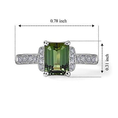 AAA Mint Tourmaline and Luxuriant Lab Grown Diamond G-H SI 1.50 ctw Ring in Rhodium Over Sterling Silver (Size 6.0)
